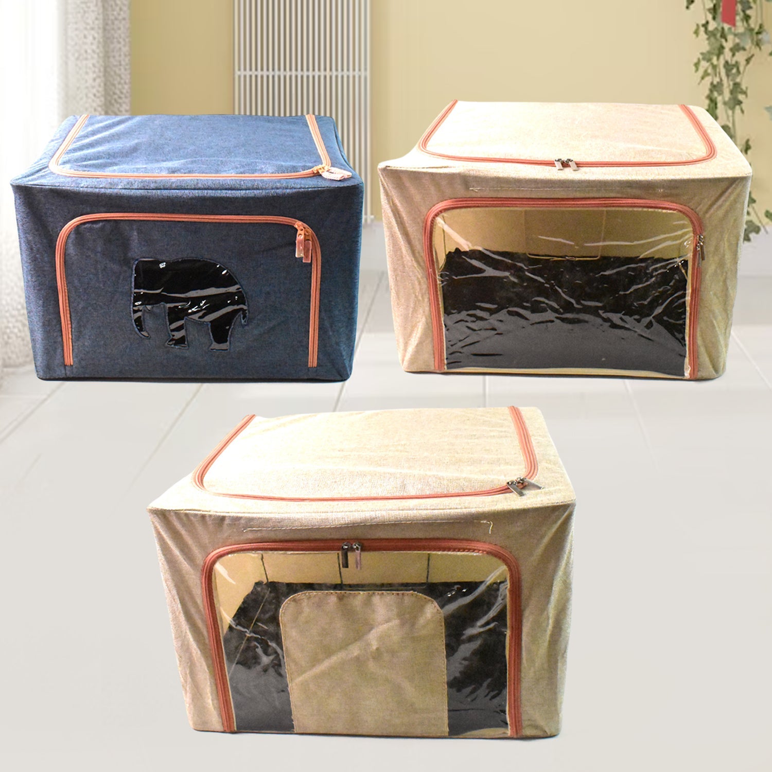 Zippered Closet Storage Box with Lid, With Window (Mix Design & Size / 1 Pc) Zippered Closet Storage Box with Lid, With Window (Mix Design & Size / 1 Pc)
